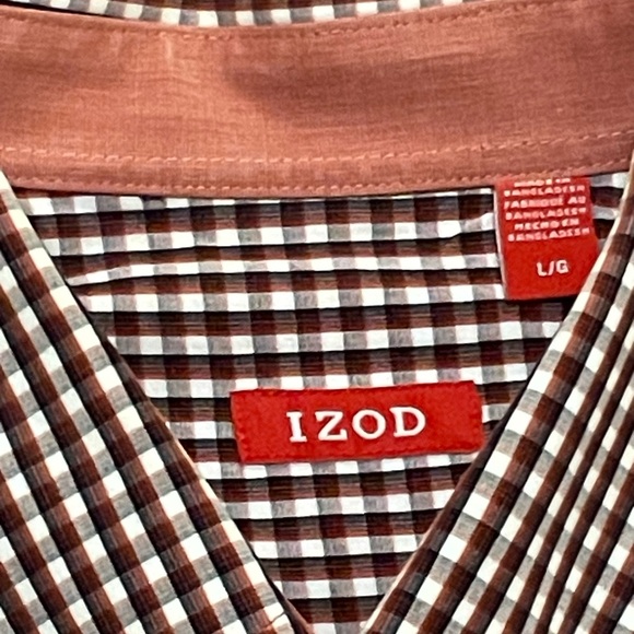 IZOD Shirt Mens‎ Large Red Stripe Button Up Long Sleeve Cotton - Picture 4 of 5